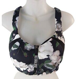 Victorias Secret Sport Floral Zip Front Sports Bra 32DDD Adjustable Thick Straps